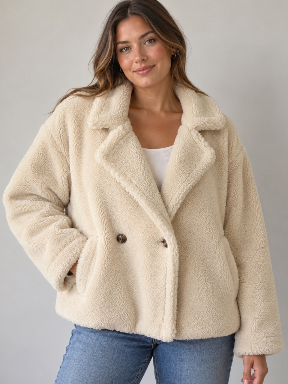 GAP Sherpa Teddy Bear Jacket Size L Cream Oversized Cozy Winter Coastal Chic